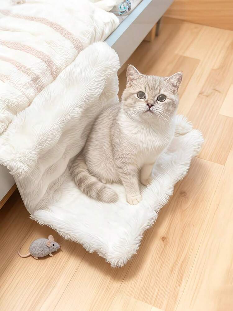 1个猫床边吊床，床边猫窝悬挂式猫床，猫吊床宠物床，四季皆宜，可悬挂在窗台上晾晒，毛绒宠物床，可拆卸水洗，无需钻孔即可稳固安装，适用于沙发/床边/窗边，小型猫狗柔软垫子保暖，猫床便携易清洁 - 均碼 - 查看 2