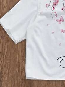 Manfinity Joysei Áo sơ mi ngắn tay màu trắng, phong cách thường ngày, thời trang mùa hè, in hình hoa anh đào nở rộ. - trắng - Xem 4