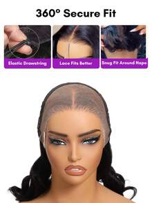 ALL READY WIG 全能假发 13x4 蕾丝前部预制全能假发，带有松散的波浪脸部框架层，侧扫刘海，带有抽绳，修身剪裁，100% 真人头发，可染色加热预造型，可立即佩戴，透气透明蕾丝自然黑色 9AM 头发 - SNatural - 查看 14