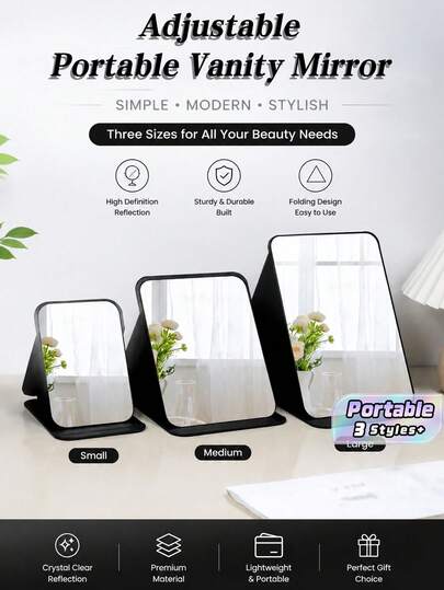 Gương trang điểm cầm tay có thể điều chỉnh | Gương trang điểm để bàn/cầm tay cho ký túc xá, văn phòng và gia đình | Trang trí phòng tắm đơn giản