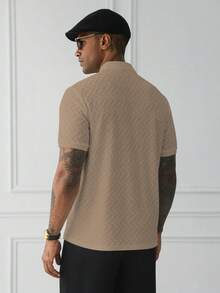 HUEFORM Men's Short Sleeve Textured Fabric Polo Shirt, Suitable For Outings, Gatherings, And Vacations - Brown - View 2