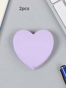 100 Sheets Of 1-Book Creative Purple Heart Sticky Notes, Cartoon Cutie Valentine's Day Stationery Gift Message Notepad - Purple - View 9