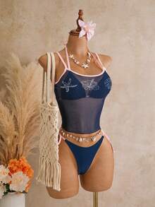 Swim Vcay 女士纯色印花细肩带三件套比基尼，春夏款 - 彩色 - 查看 4