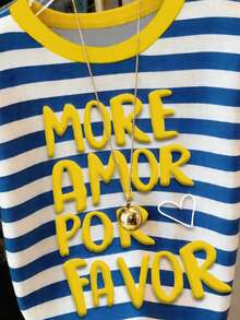 DrmWander Kaos Kasual Lengan Pendek Leher Bulat Motif Huruf & Garis untuk Wanita Ukuran Besar - MultiWarna - View 3