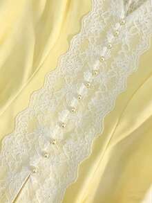 GlowEve Women's Sleeveless Lace Patchwork White Fitted Shirt, Elegant Button Front Closure, Fashionable - Yellow - View 5