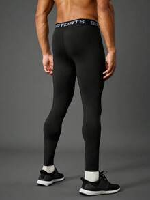 Acti Log Leggings deportivos elásticos de cintura ajustable y transpirables con diseño de letras para hombres - Negro - Ver 2