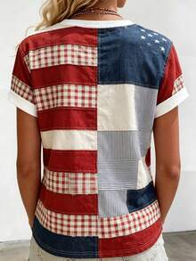 EMERY ROSE Camisetas con estampado floral de la bandera estadounidense para mujeres, camisetas gráficas patrióticas del 4 de julio, Día de la Independencia, camisetas con estrellas y rayas - Rojo - Ver 2
