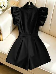 GlowEve Women's Elegant Commuter Fashion Delicate Cap Sleeve Blazer Collar Jumpsuit, Spring/Summer - Black - View 2