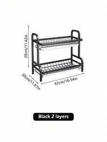 1 pièce Grand support de rangement de cuisine à 3 niveaux avec drainage rapide, support pour couteaux et fourchettes, support pour planche à découper, organisateur multifonctionnel de plan de travail pour bols, assiettes et plus, support à ustensiles | Support métallique élégant | Ustensiles de cuisine, organisateurs et rangements de cuisine - Noir - Voir 14