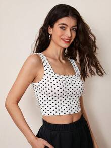 SHEIN BASICS 2件組女款圓點印花時尚百搭方領短版背心上衣套裝 - 彩色 - 查看 5
