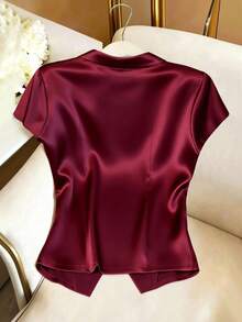 GlowEve Women's Satin Ruched Waist Blouse - Burgundy - View 2