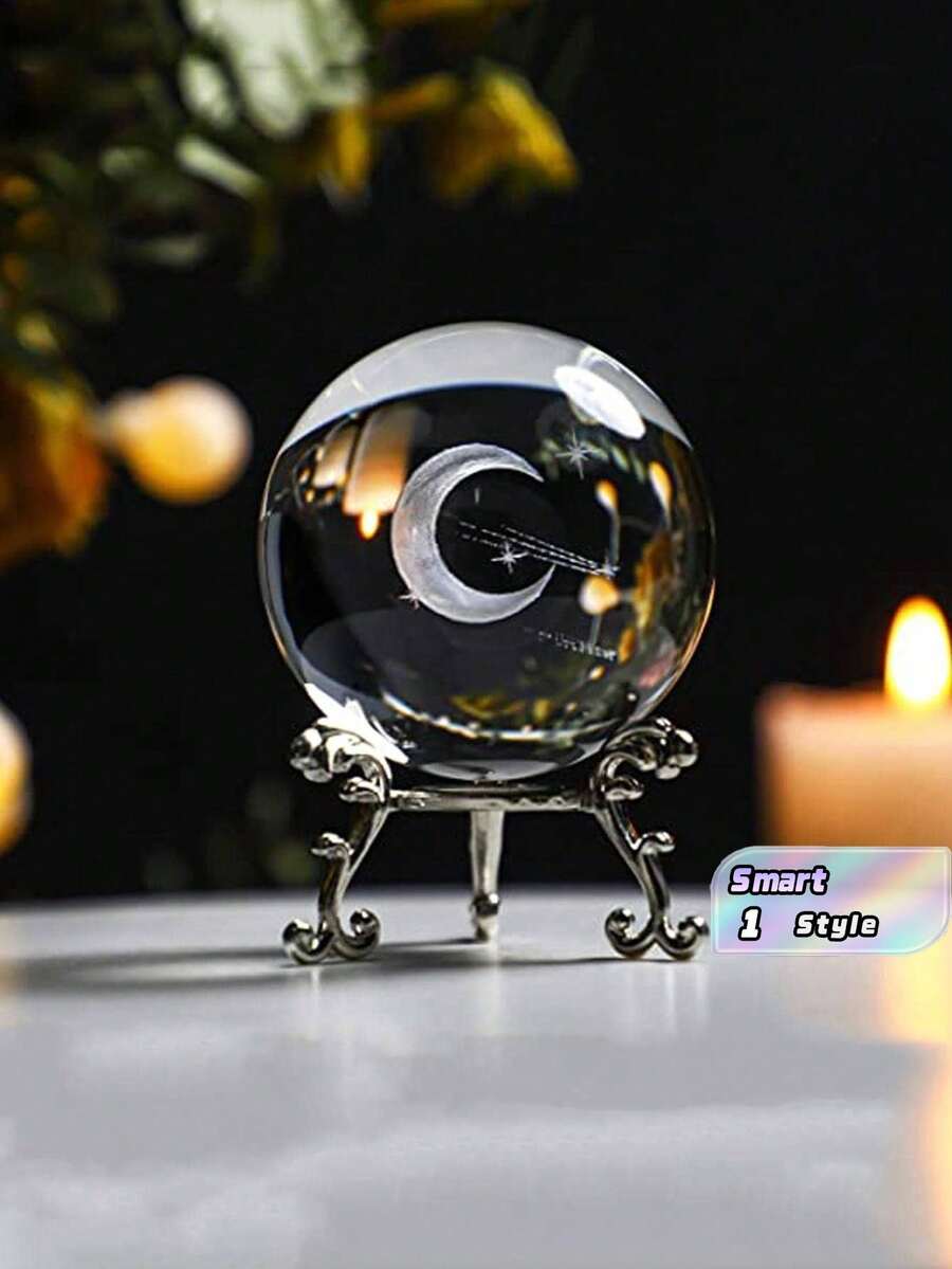 1PC 60mm Meteor Moon 3D Crystal Ball Decor With Base, Home Decor, Holiday Gift, Decor, Birthday/Graduation Ceremony Decor - Multicolor - View 1