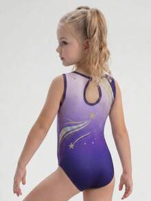SHEIN Young Girl Round Neck Contrast Color Star Pattern Hollow Out Sleeveless Jumpsuit - Purple - View 4