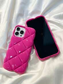 High End Girl Hot Girl Rose Red Diamond Grid Creative Fashion Phone Case Compatible With Apple Phones - Hot Pink - View 3