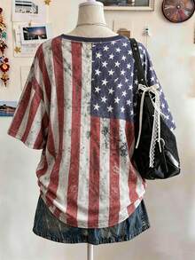 Lalippa American Flag Digital Print V-Neck T-Shirt, Fashionable & Minimalist, Gift For Friends - Multicolor - View 2