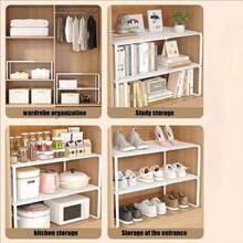 2pcs/1pc Rak Organizer Lemari Multifungsi yang Dapat Diperluas - Rak Penyimpanan Pakaian Logam Kokoh dengan Tinggi yang Dapat Diatur, Cocok untuk Rumah, Kantor, Toko Ritel, Dapur, Kamar Tidur, Meja, Rak Sepatu, Rak Buku, Rak Lemari Pakaian, Pengorganisasian Rumah & Kantor - View 5