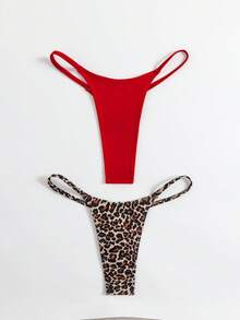 Swim Vcay Back To School Women's Summer Red & Leopard Print 2-Piece Spaghetti Strap T-Shirt Swimwear Set - Multicolor - View 2