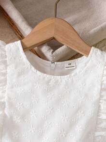 SHEIN Vintaside Kids 女童白色純色圓領荷葉袖洋裝，適合夏季、婚禮、旅行，花童仙女風 - 白色 - 查看 6