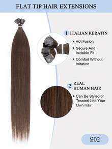Flat Tip Hair Extensions Human Hair,Dark Brown Color,12-22InchSet For Types,Natural Straight,Versatile Styling Options,Silky Straight With Thick Ends,Add Length For Wedding, Lightweight And Soft,Adds Volume For Everyday Wear,Easy Style And Maintain - S02 - View 5