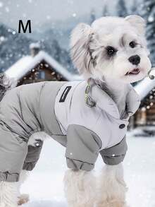 Pet Winter Jumpsuit – Purple Patchwork Design, Four-Leg Full Body Warm Coat For Small Dogs, Comfortable Thickened & Fashionable Winter Outfit - Grey - View 15