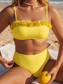 Swim Vcay 2026 New Summer Holiday Yellow Design Plus Size Swimsuit Set Beach Vacation - Yellow - View 3