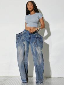 Denimoi Doubled Denim Jeans Fashionable Streetwear Statement Jeans Concert Outfits Fashion Denim, Edgy Bold - Light Wash - View 3