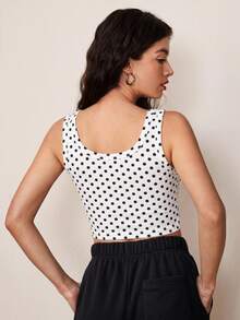 SHEIN BASICS 2件組女款圓點印花時尚百搭方領短版背心上衣套裝 - 彩色 - 查看 10