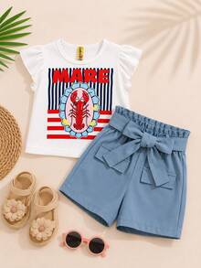 Conjunto para niña con estampado - Azul - Ver 3