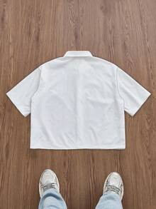 Manfinity Joysei Áo sơ mi ngắn tay màu trắng, phong cách thường ngày, thời trang mùa hè, in hình hoa anh đào nở rộ. - trắng - Xem 6