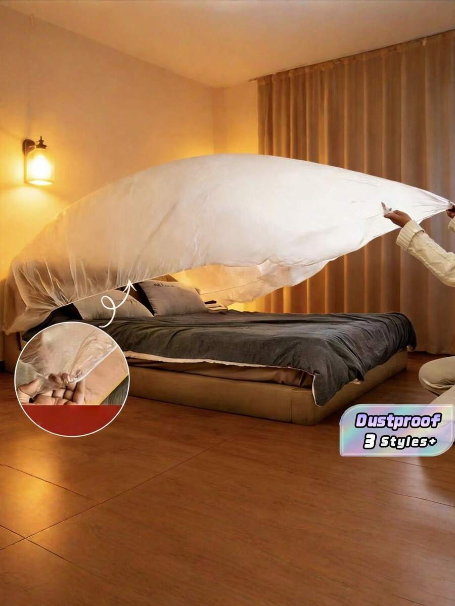 Disposable Furniture Dust Cover, Extra-Large Bed Cover, Elastic Drawstring Dust Cover, Suitable For Home Decoration, Travel, And Cleaning, Designed For Dustproofing And Dirt Blocking - Clear - View 1