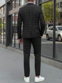 Manfinity Bizformal Men's Stand Collar Long Sleeve Blazer And Pants 2 Pieces Formal Suit Set For Casual Commuting , Ceremony - Black - View 2