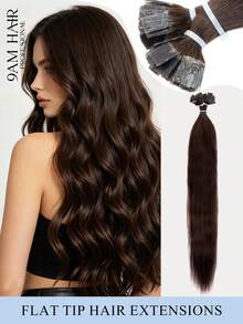 Flat Tip Hair Extensions Human Hair,Dark Brown Color,12-22InchSet For Types,Natural Straight,Versatile Styling Options,Silky Straight With Thick Ends,Add Length For Wedding, Lightweight And Soft,Adds Volume For Everyday Wear,Easy Style And Maintain - S02 - View 1