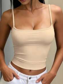 INAWLY Solva Top de tirantes minimalista de unicolor casual para mujer - Beis - Ver 5