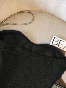 Top de mujer elegante con efecto de mezclilla, decoración de botones y drapeado - Negro - Ver 4
