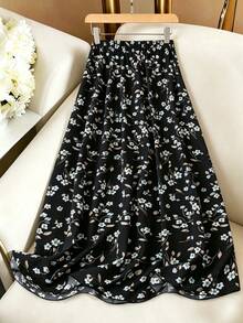 Qadelle Váy maxi cạp cao in hoa dành cho nữ - màu đen - Xem 2
