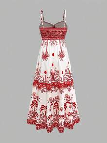 Vestido camisola vintage de estilo francés para mujer, con tirantes finos, diseño estampado, entallado, que estiliza la figura, adecuado para el verano, uso diario, vacaciones y citas. - Rojo - Ver 4