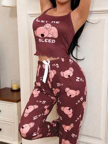 SHEIN 2 Stücke süßer Koala Muster Top & Hose Pyjama Set - Verschiedenfarbig - Übersicht 5
