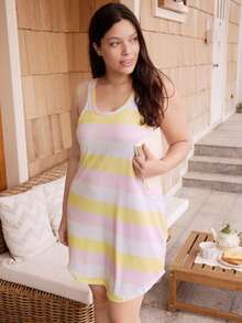 Doze Lane Women's Casual Colorful Striped Print Tank Dress - Multicolor - View 1