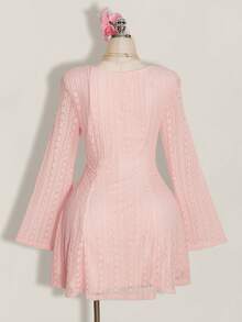 SHEIN ICON 大尺碼方領性感軟挺可愛仙女風 Y2K 收腰 A 字洋裝 波希米亞度假風 秋季婚禮賓客早午餐 嬰兒粉 - 粉色 - 查看 2