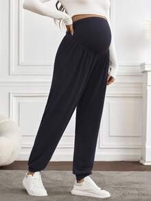 SHEIN Pantalones de maternidad casuales de unicolor con cintura ajustable - Lila Púrpura - Ver 4