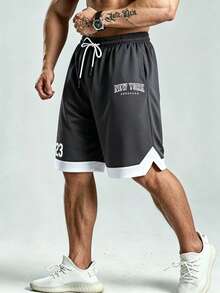 Gym Rark Pantalones cortos deportivos para hombre con estampado de letras, cintura con cordón y bolsillos, para gimnasio - Gris Oscuro - Ver 4