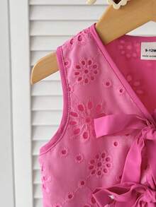 SHEIN Baby Girl Casual Daily Vacation Textured Jacquard Bow Front Top, Soft Lining, Non-Irritating - Hot Pink - View 3