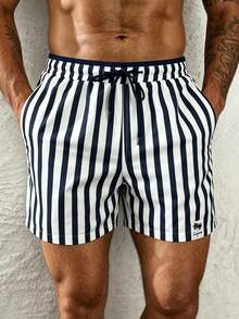 Palasendo Men's Summer Striped Drawstring Waist Slant Pocket Beach Shorts, Holiday - Multicolor - View 3