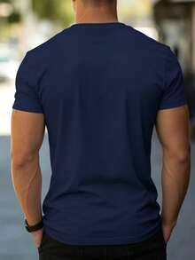 Manfinity Dauomo Men Casual Spring_Summer T-Shirt With Headphone Print - Navy Blue - View 2