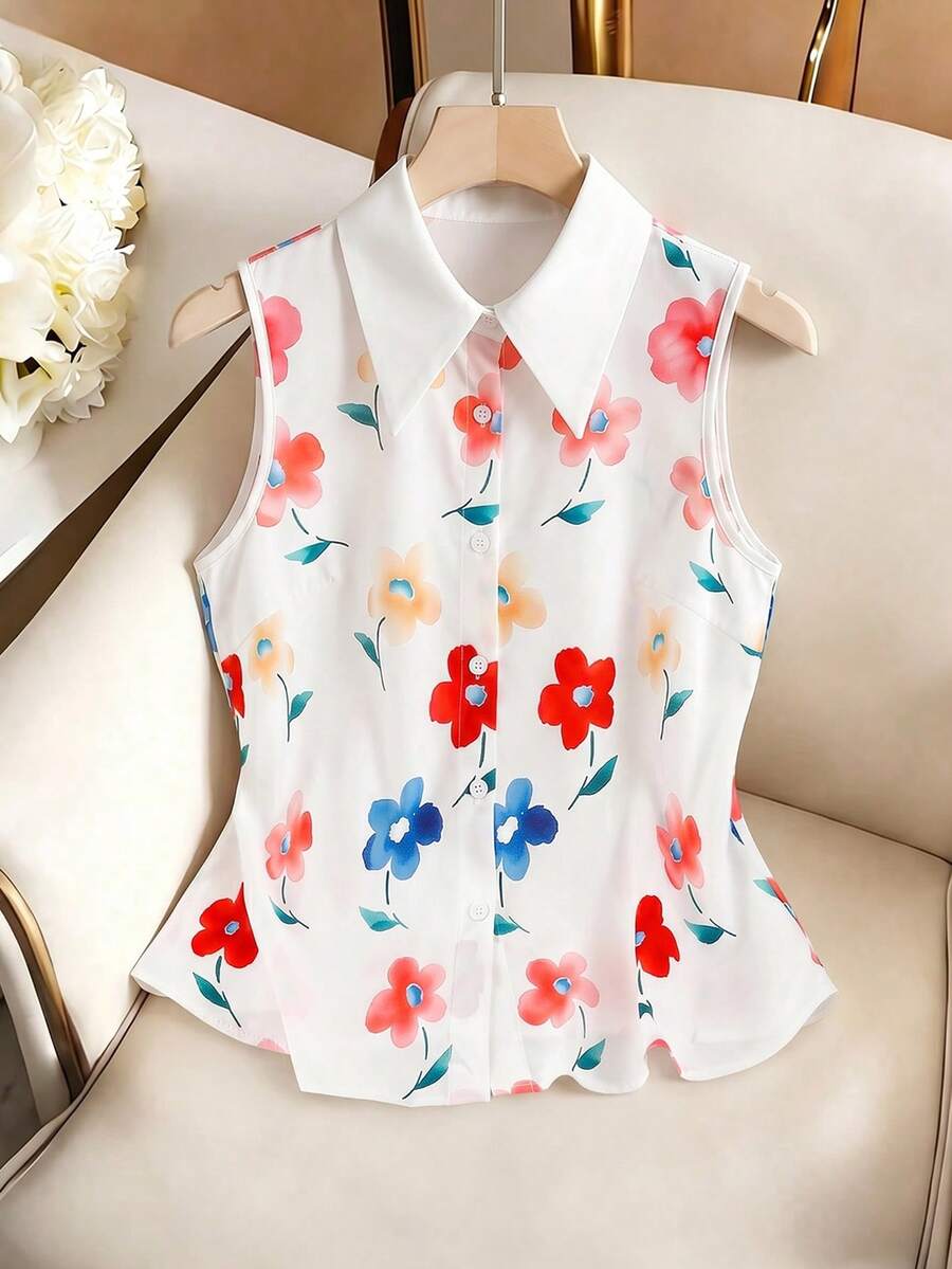 GlowEve Women's Casual Colorful Floral Pattern Sleeveless Shirt - Multicolor - View 1