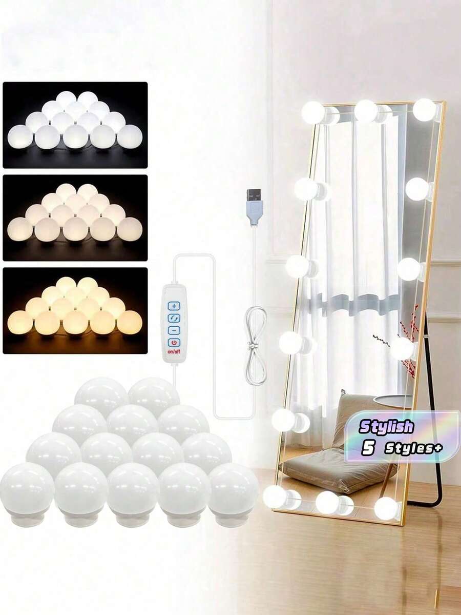 1 USB Tri Color Adjustable Fill Light Bulb, 4/6/8/10/12LED Light Bulb, 3 Color Adjustable Mirror Lights, Dressing Mirror 3000K Warm 4000K Natural 6500K Daylight White Portable Makeup Mirror Light, Suitable, Bathroom Mirror Lighting, Various Scenes