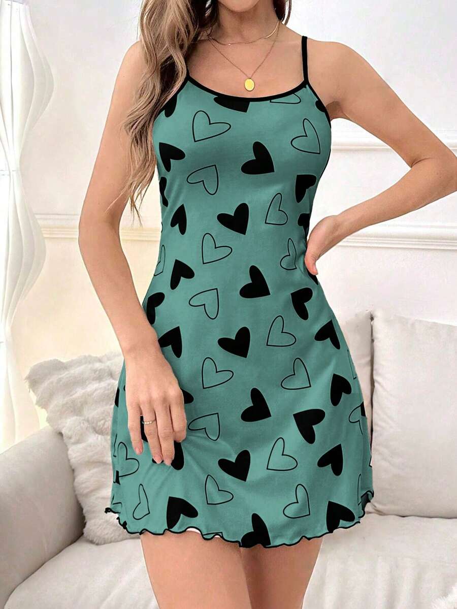 Miss Vinta Heart Print Women's Camisole Nightgown - Multicolor - View 1