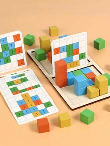 MINKOJA Kids Wooden 3D Block Battle Game Spatial Logic & Number Reasoning Puzzle With Challenge Cards Focus & Reaction Training Educational STEM Building Blocks Toy - Multicolor - View 9