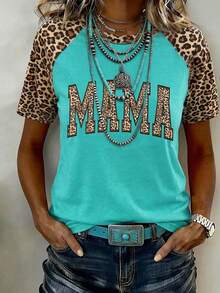 EMERY ROSE Women's Casual Letter & Leopard Print Round Neck Short Sleeve T-Shirt - Multicolor - View 1