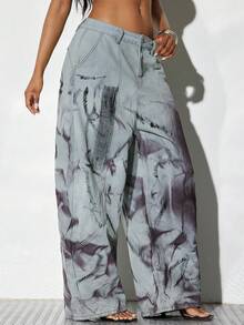 Denimoi Wide Barrel Leg Unique Washed Denim Jeans Fashionable Streetwear - Light Wash - View 3